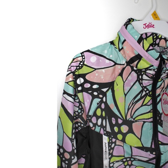 Justice NWT Butterfly Print Hooded Zipped Hooded Windbreaker Jacket Large /10-12 - Picture 8 of 13